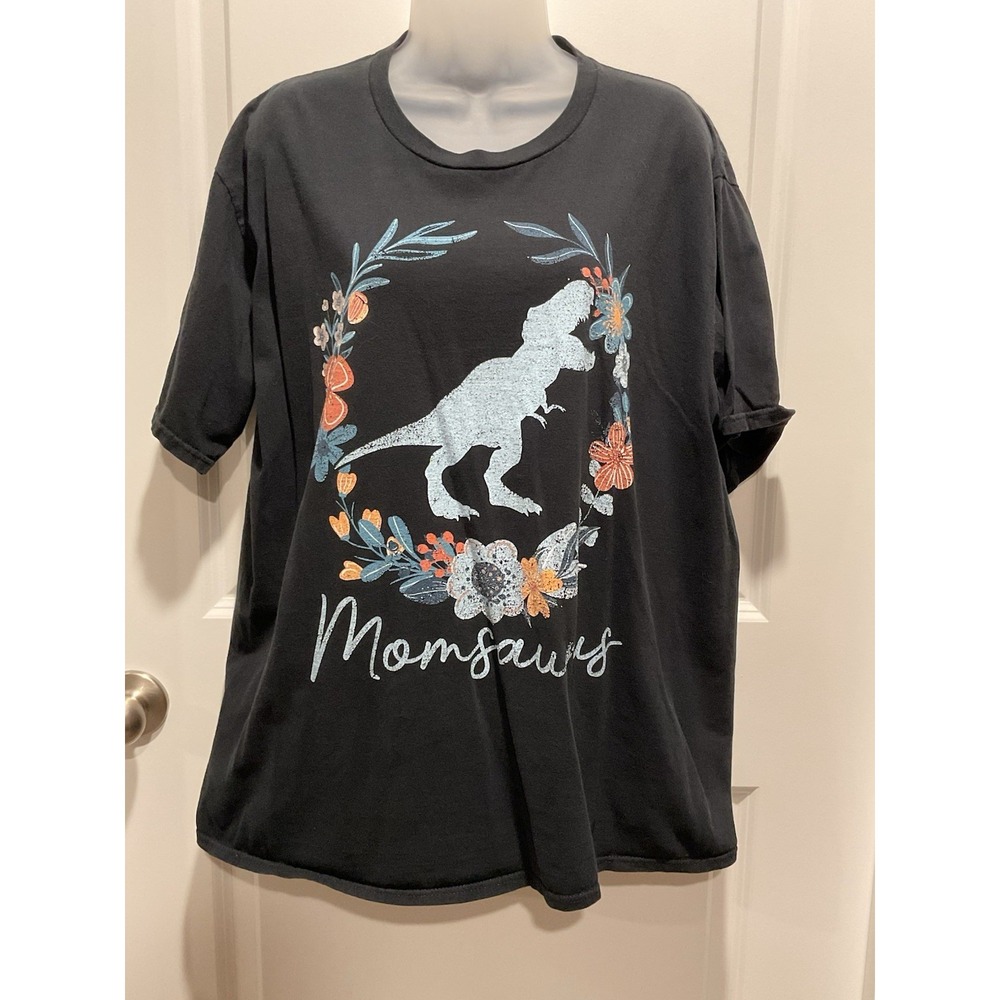 Momsaurus T-Shirt Mom Dinosaur Floral Shirt XL Oversized‎ Blue Top Dino